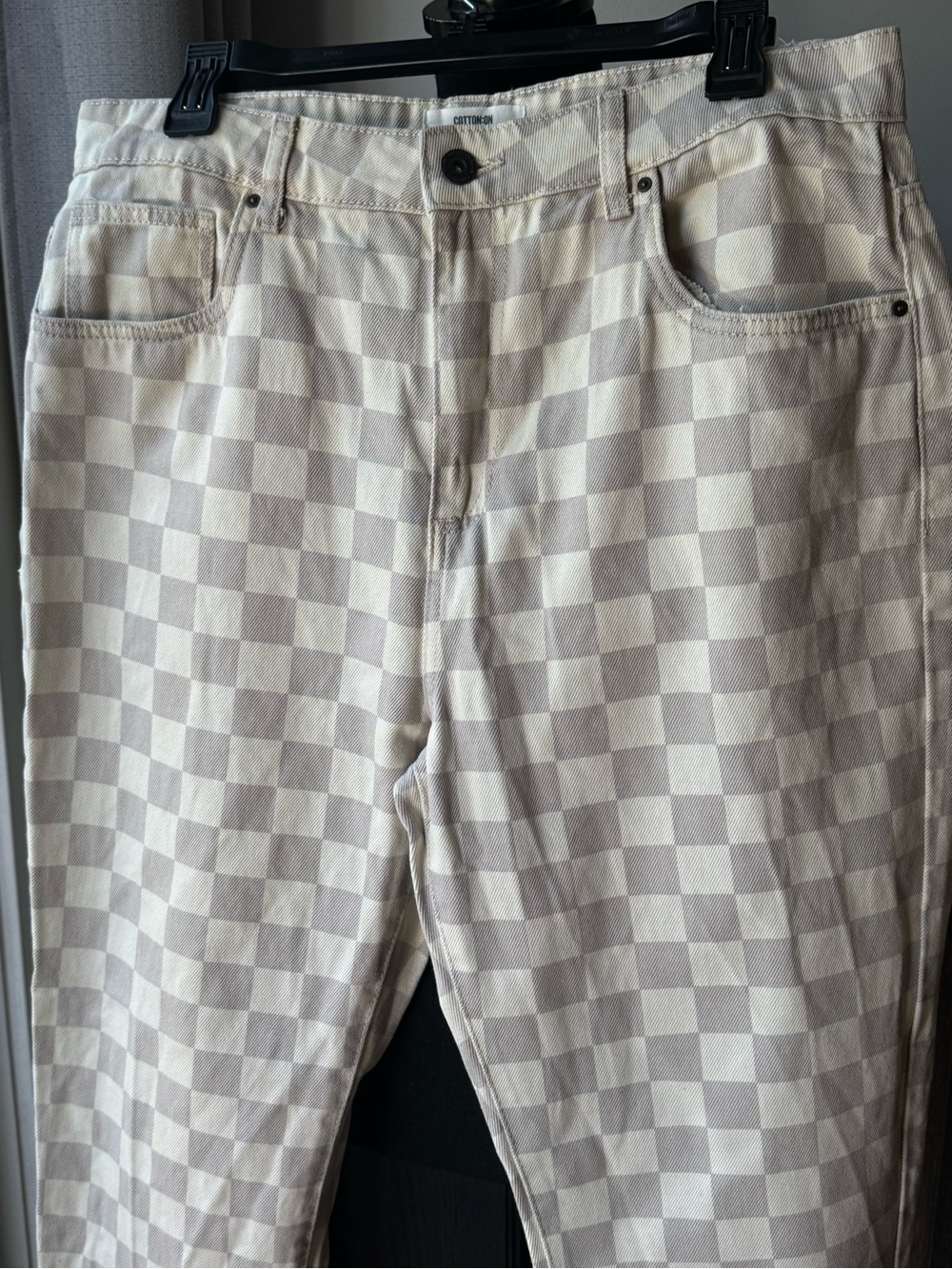 Cotton On Checkerboard High-Rise Jeans in Cream and gray 12 EUC - Picture 3 of 6